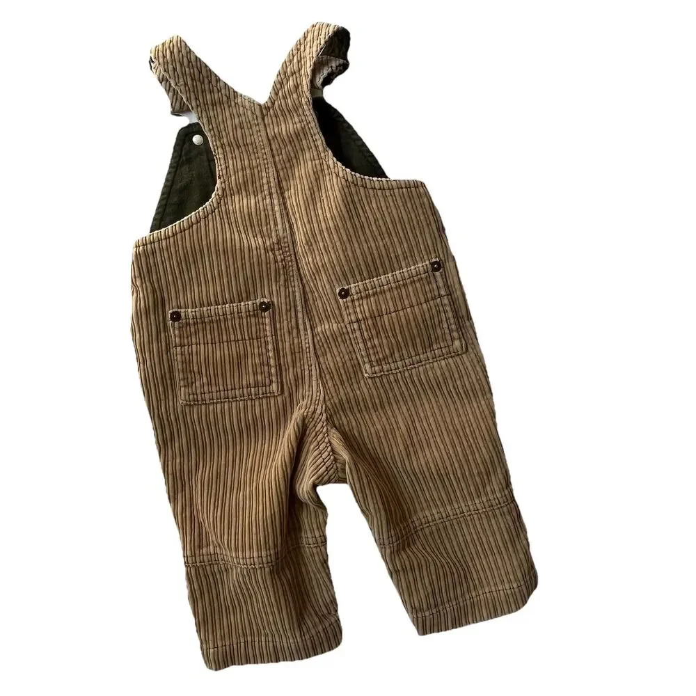 VTG Y2k 03 Gymboree Baby 6-9 Bib Overalls Corduroy Gym-mark Tan Nature Hedgehog